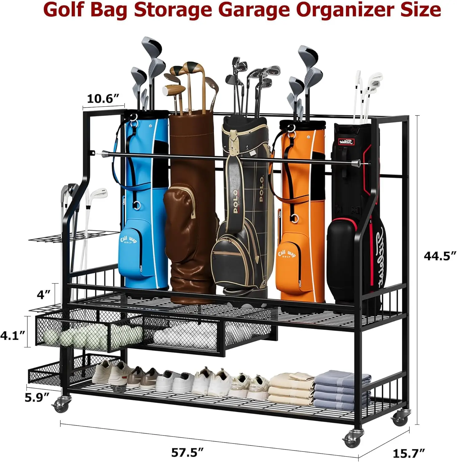 Sports Equipment Bag With Wheels - Estante de Almacenamiento Multifuncional con Ruedas