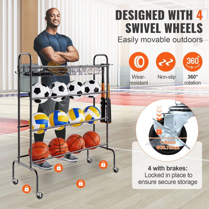Canasta de baloncesto rodante  - Sports Equipment Garage Storage reseña y precio